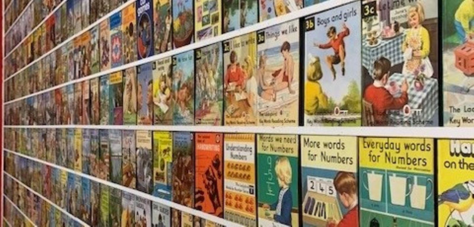 Wall display of Ladybird Books